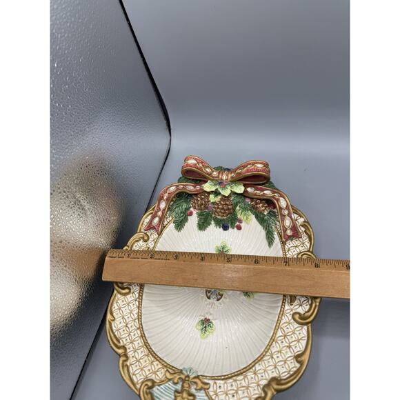 Fitz & Floyd Classics Christmas Serving Dish Holiday Bow Pinecone Platter 10” - Picture 7 of 7